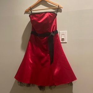 Red strapless cocktail dress